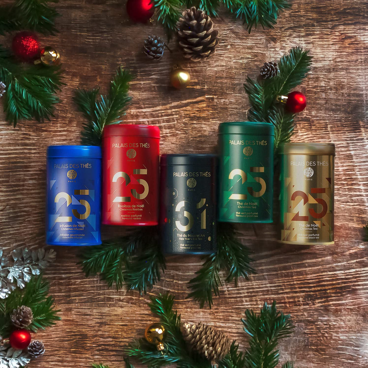 Palais des Thés - N°25 Holiday Collection Miniatures Box Gift Set - Assortment of Black, Green, Herbal, and Rooibos Teas - Variety Pack of 4 Premium Loose Leaf, 3.5oz Tin