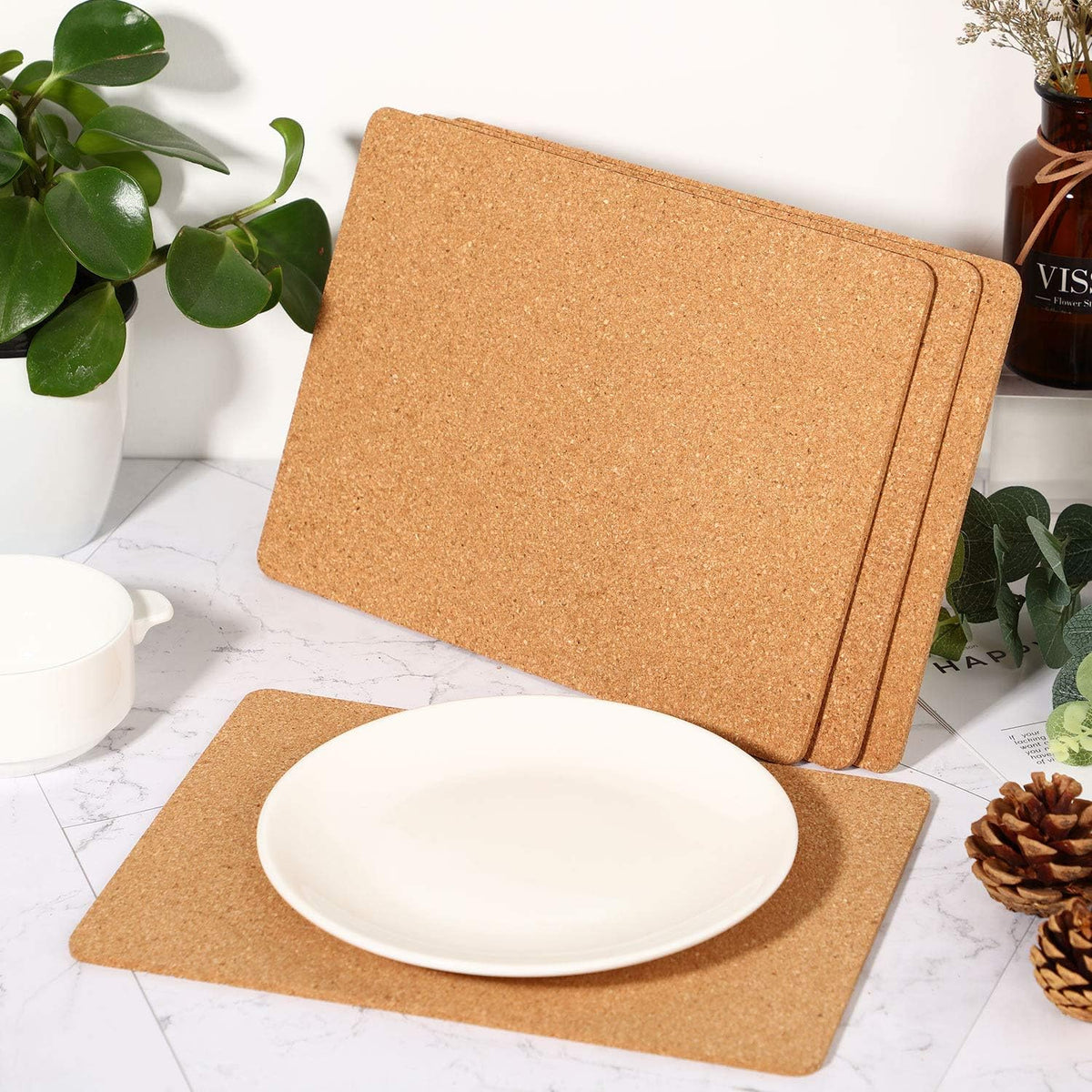 Boao 4 Pack Rectangle Cork Board Coasters for Hot Dishes 11'' x 8'' Cork Trivet Placemat Hot Pad Sheet Heat Resistant for Kitchen Countertops Table Pots Pans Restaurant Cafe Wedding Supplies