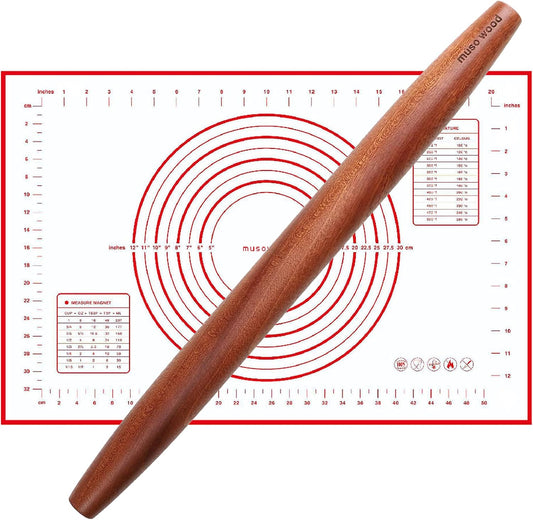 muso wood French Rolling Pin and Silicone Baking Mat Set