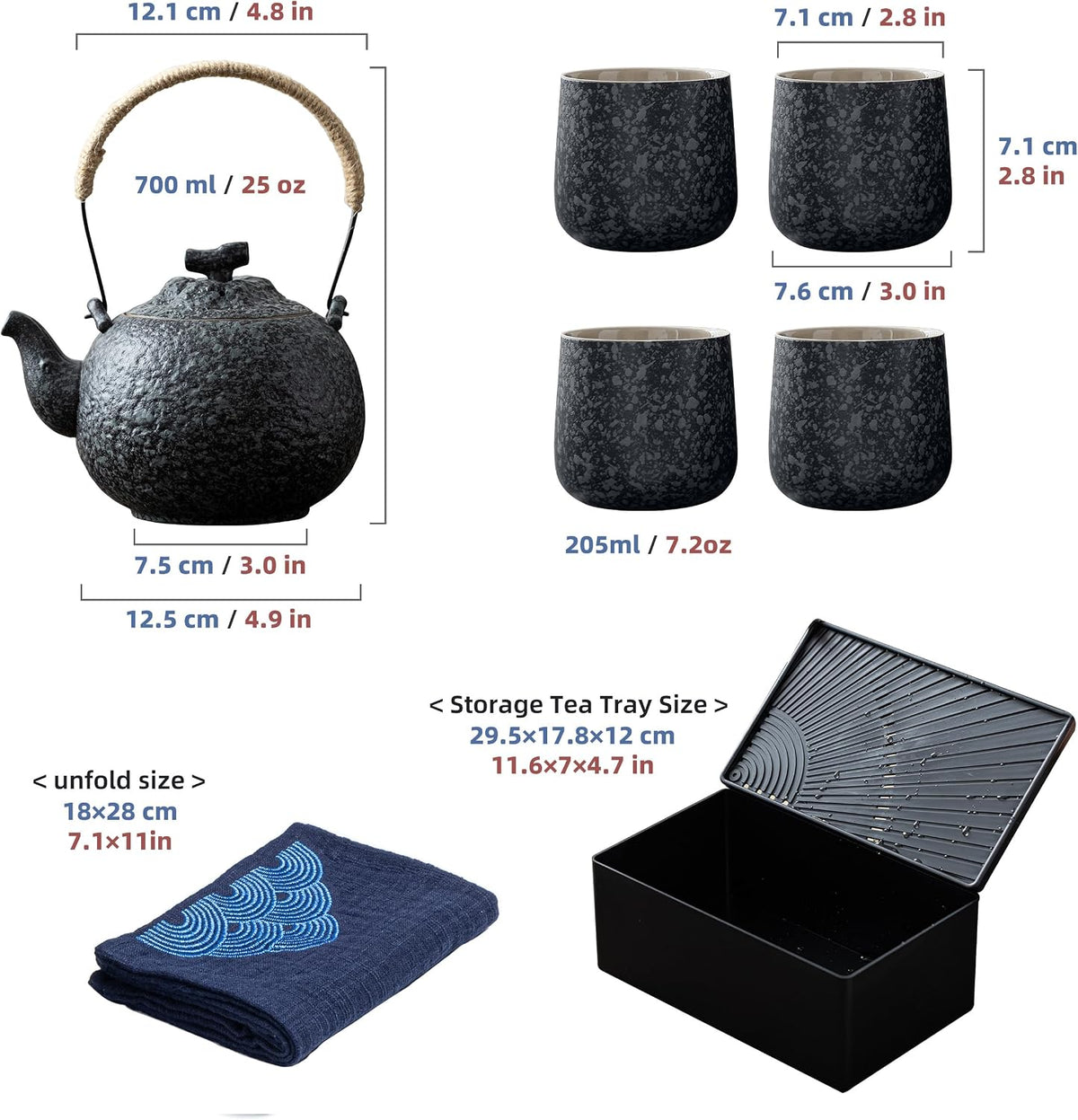 TEANAGOO Japanese Tea Set, Chinese Tea Sets, Porcelain Japanese Tea Cups, Chinese Gongfu Tea Set, Asian Tea Set for Adults, Japanese Teapot Set, 1 Teapot (700ml/25oz) + 4 Tea Cups(205ml/7.2oz), U2