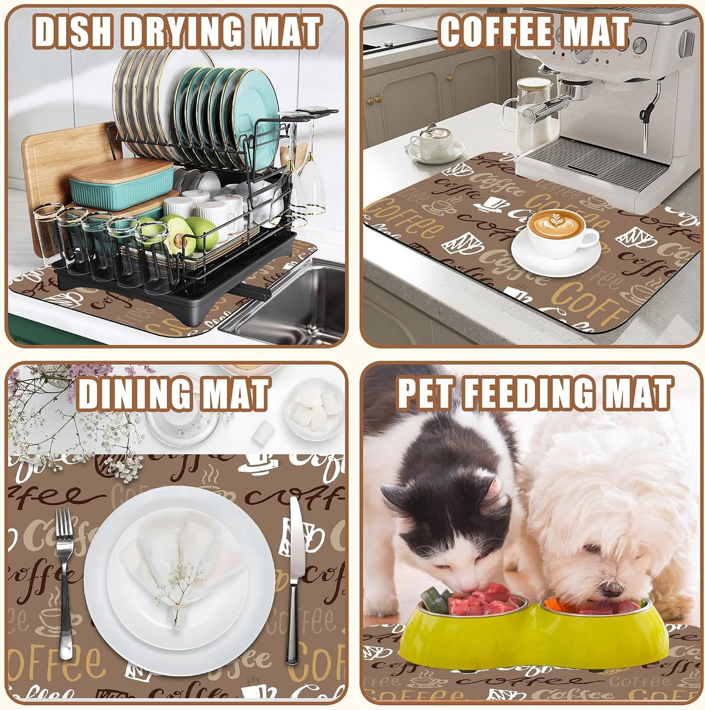Doodle Coffee Dish Drying Mat Coffee Bar Mat for Countertop Absorbent Rubber Backed Hide Stain Dish Drainer Rack Pad Espresso Machine Cafe Table Dining Room Decoration 11.8 x 19.7 Inch
