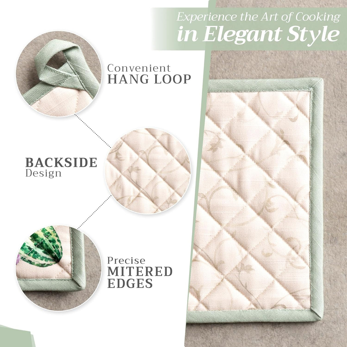 Maison d' Hermine Pot Holders 100% Cotton Heat Resistant Potholders 8" x 8" Hot Pads with Loop BBQ, Cooking, Baking, Grilling, Kitchen, Handling Hot Pans (Pack of 1, Lumina)
