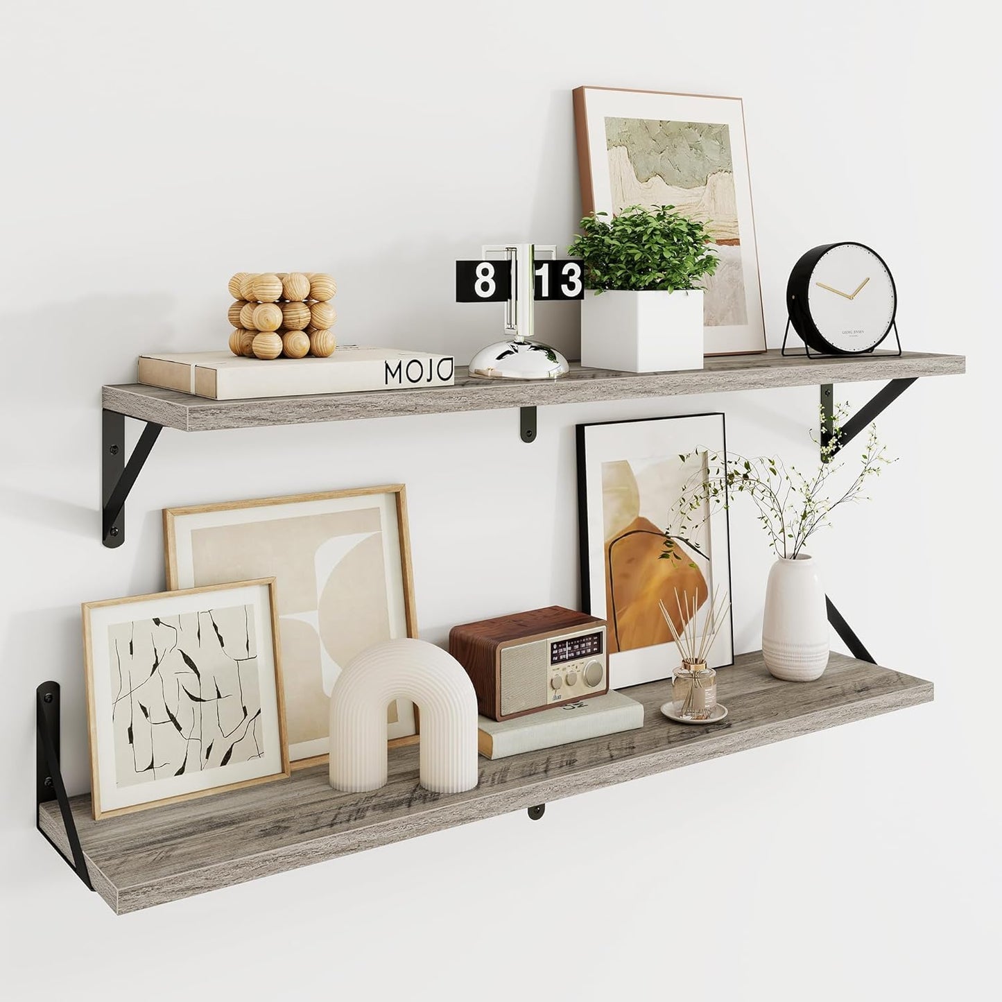 Dreamland Grey Floating Shelf 36 inch, 36W x 8D Wall Mounted Shelves Set of 2, Wide Display Ledge Sh