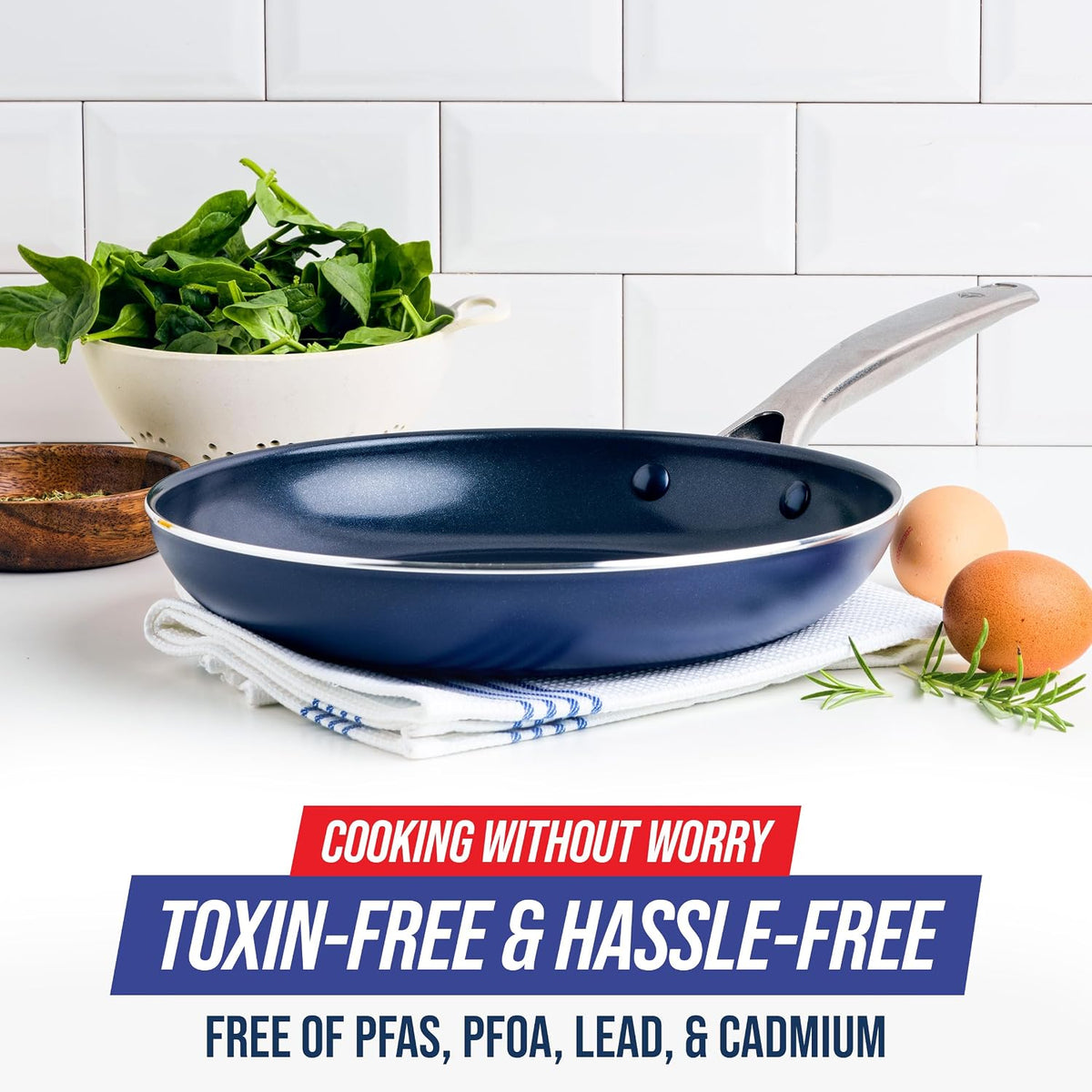 Blue Diamond Hard Anodized 8" 10" & 12" Diamond Infused Healthy Ceramic Nonstick Frying Pan Set, PFAS-Free, Stainless Steel Handle, Dishwasher & Oven Safe to 600F, Durable Cookware, Gray