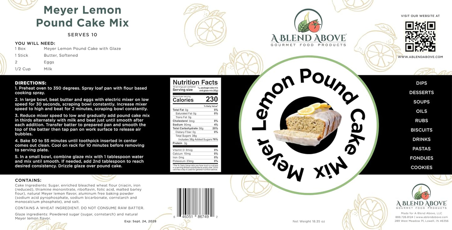 A Blend Above Lemon Pound Cake Mix, Zesty Sunshine, Easy to Bake, 10 Minute Prep, 10 Servings, Delicious Lemon Drizzle, Moist and Rich Pound Cake, 0 Grams of Fat
