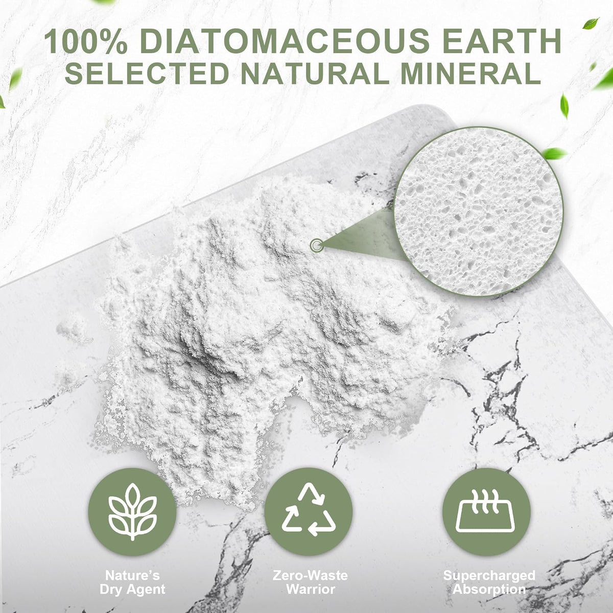 Large Stone Drying Mat for Kitchen Counter, 24" × 16" Diatomite Dish Drying Mat, Quick Dry Stone Mats, Ultra Absorbent Natural Diatomaceous Earth Mats for Dished, Bottles, White Marble