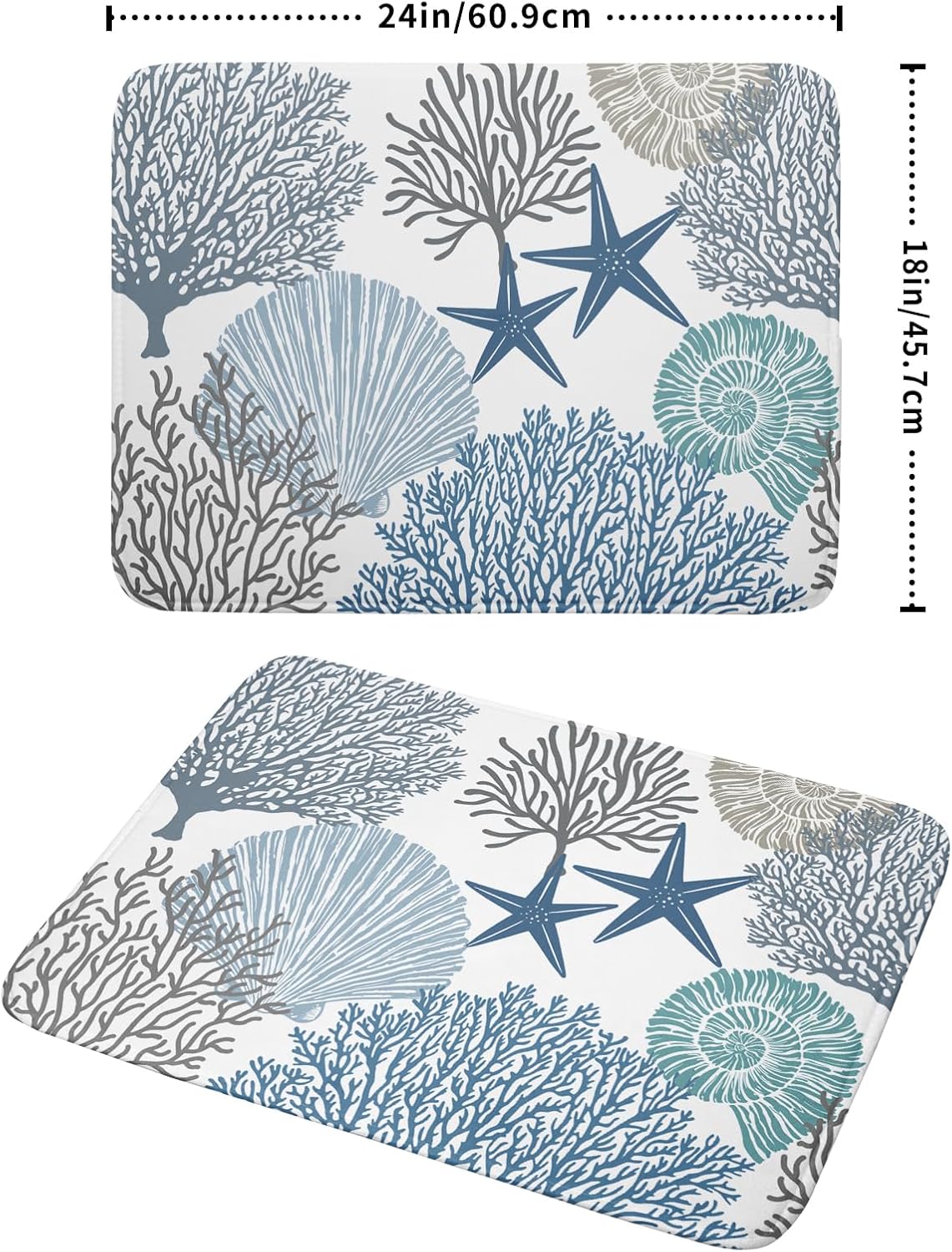 Blue Coral Dish Drying Mat 18x24 Inch Absorbent Reversible Summer Beach Drying Mat Nautical Coastal Starfish Dish Drying Rack