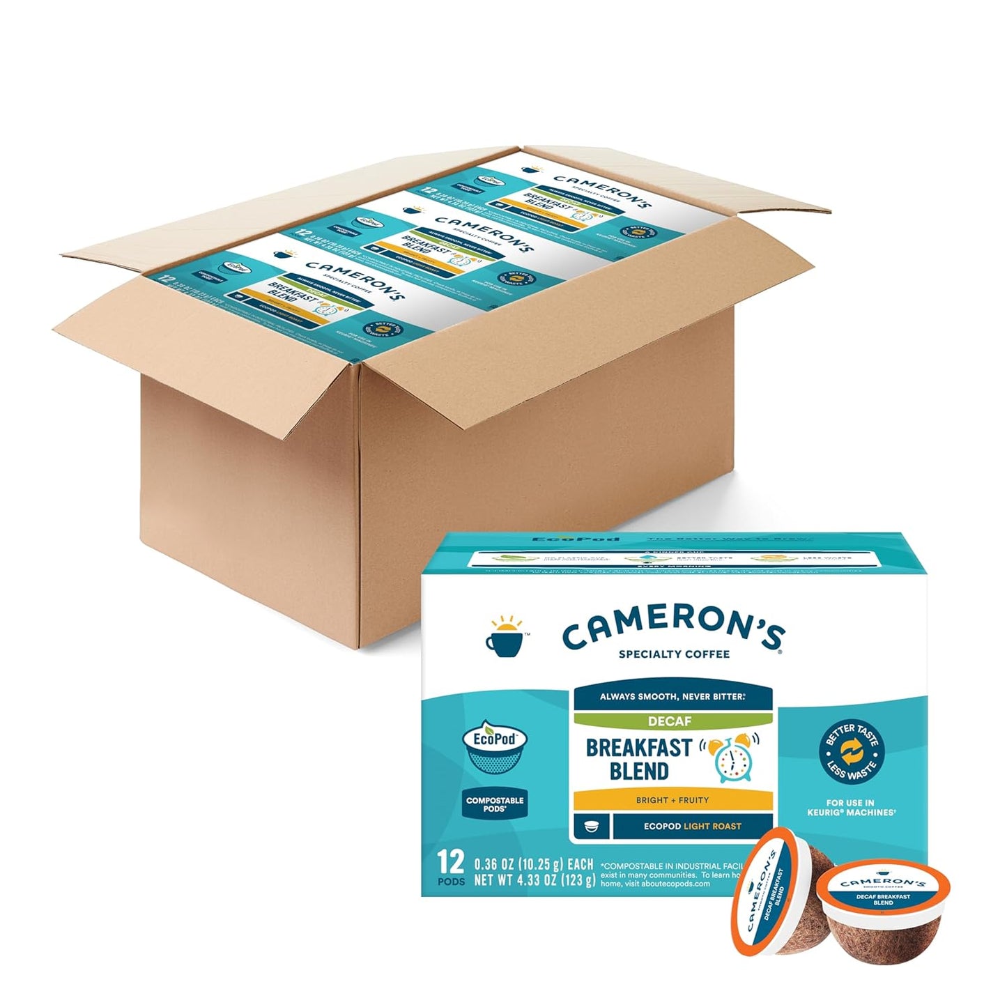 Cameron's Coffee Single Serve Pods, Decaf Breakfast Blend, 12 Count (Pack of 6)