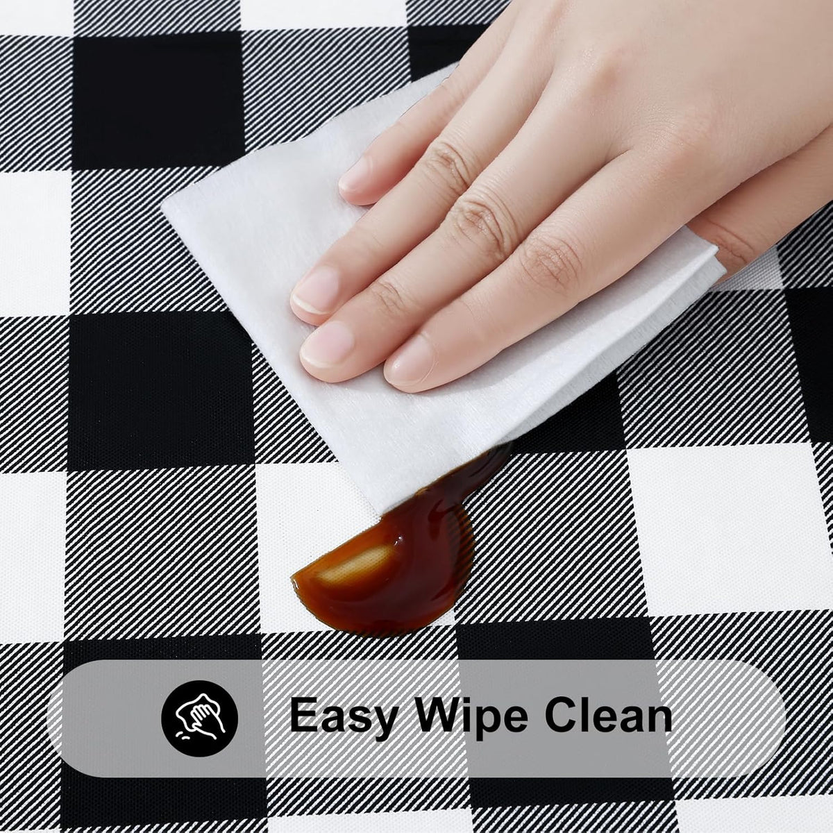 Smiry 6 Foot Picnic Table Cloth, Flannel Backed Fitted Vinyl tablecloths | Waterproof Elastic Rectangle Tablecloth ,Buffalo Plaid Table Covers for Dining, Camping, Outdoor (Black and White, 30" x 72")