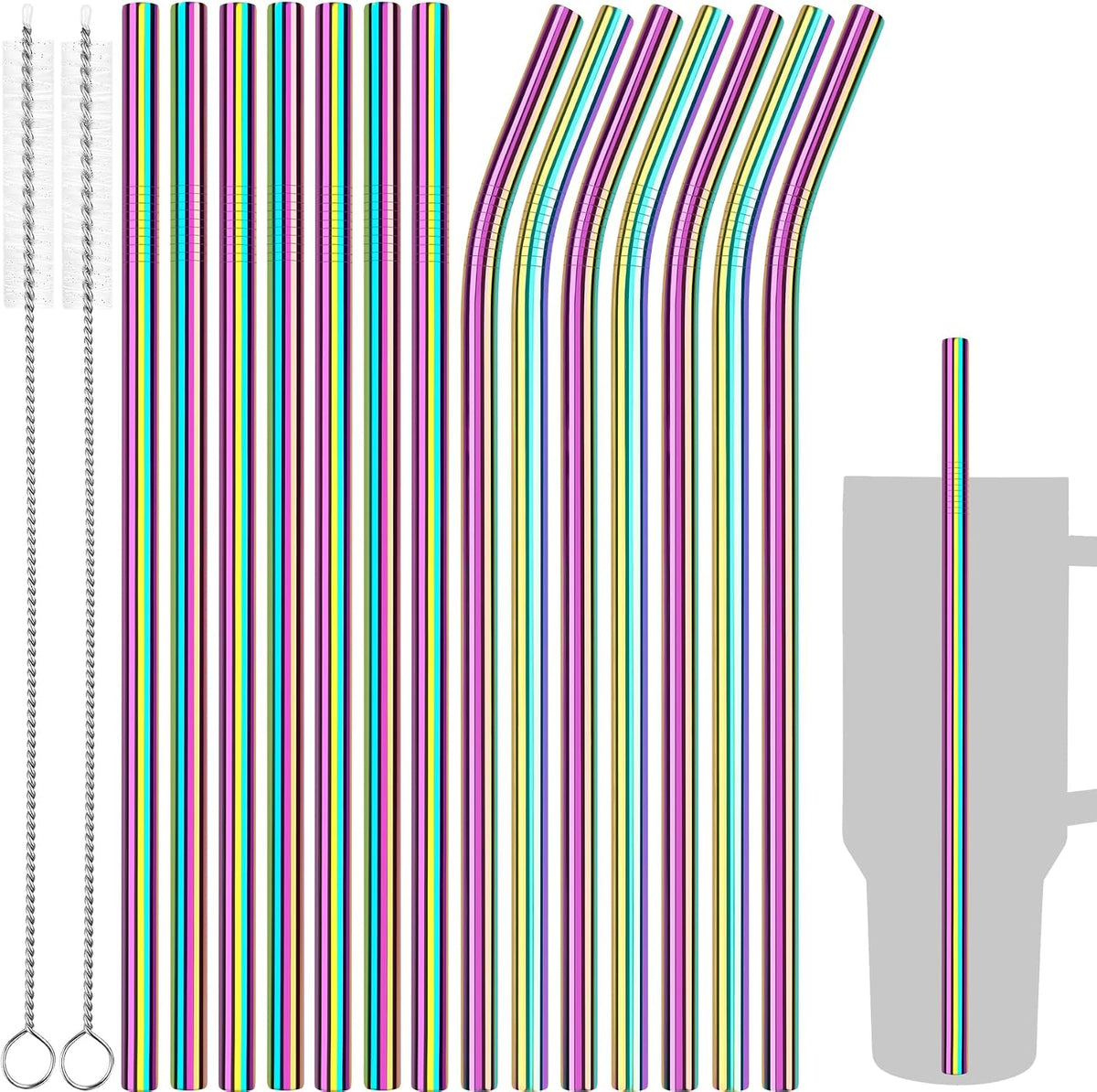 Tomorotec 14PCS Stainless Steel Straws Fit for 30oz Stanley Tumblers