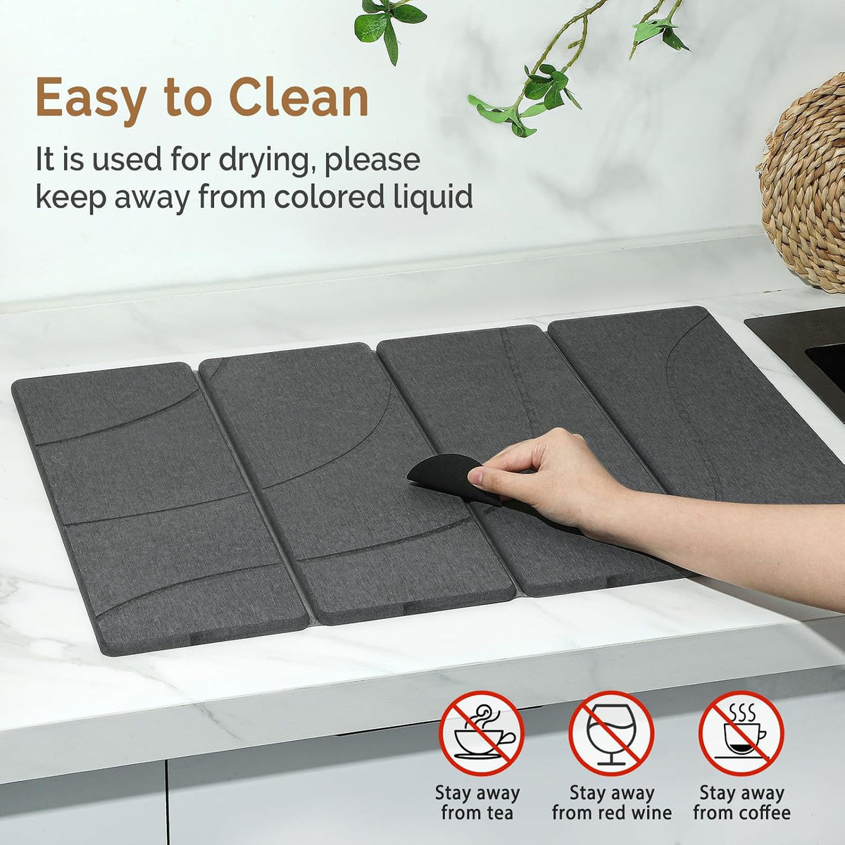 Large Stone Dish Drying Mat for Kitchen Counter, 2 PCS Quick Dry Stone Mats, Foldable Water Absorbing Diatomaceous Earth Drying Dishes Pad for Countertop Bottle Utensil Cup(Carved Gray 24"x16"&amp;8"x4")