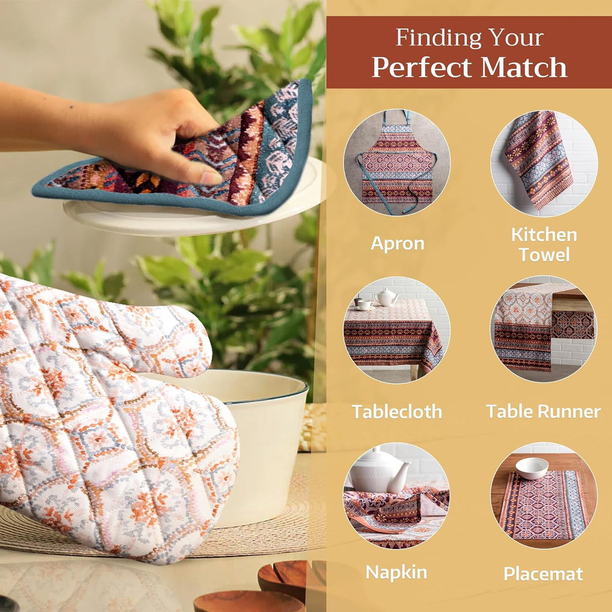 Maison d' Hermine Oven Gloves 100% Cotton Oven Mitt 7" x 13" with Loop Heat Resistant, BBQ, Cooking Gloves, Baking, Grilling, Kitchen, Handling Hot Pans (Pack of 1, Fair Isle)