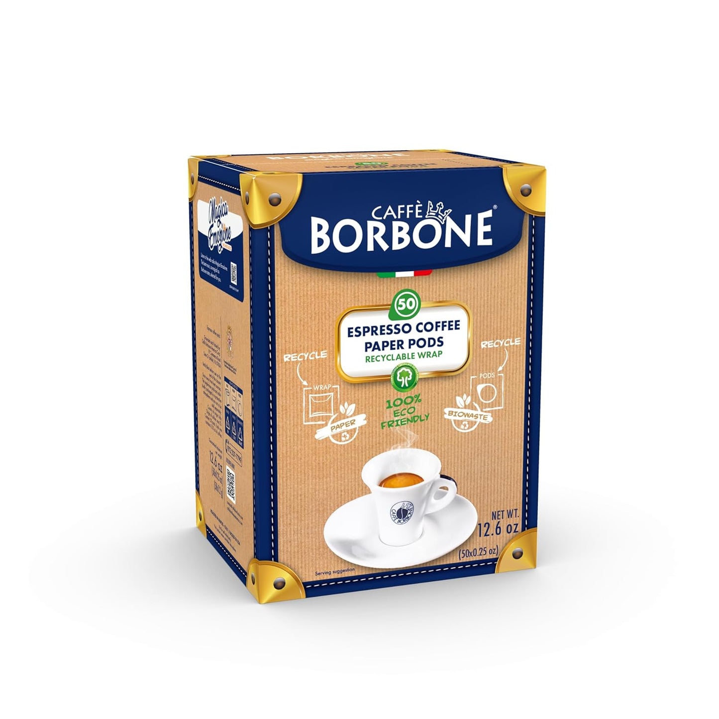 Caffè Borbone Espresso Paper Pods, Black Blend, Intense and Robust, Medium Roast ESE Pods, Authentic Italian Espresso - 50 Count