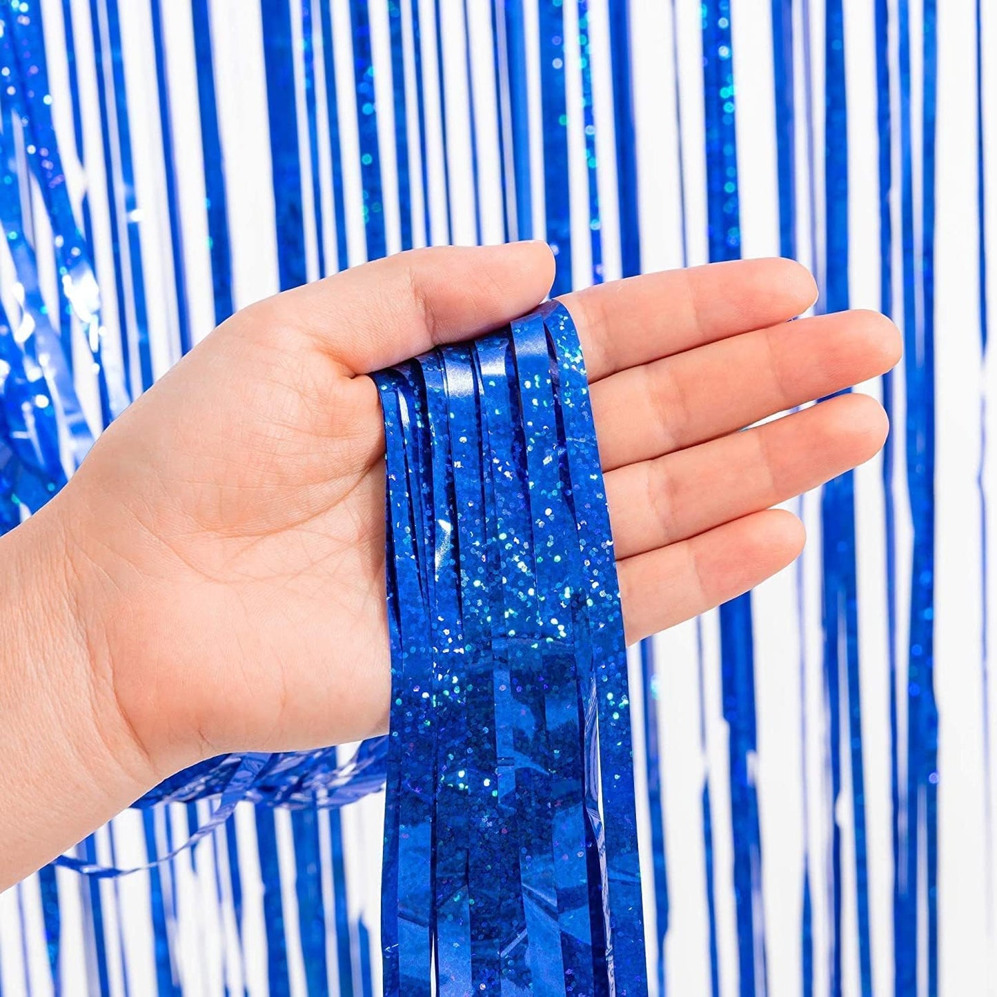 BRAVESHINE Foil Fringe Curtains | Metallic Tinsel Party Steamers Backdrop | Black Blue | 3.2x8.2ft | for Graduation/16th/30thBoy/Men/Birthday/Retirement/Homecoming/Ocean/Bachelorette Party Decorations