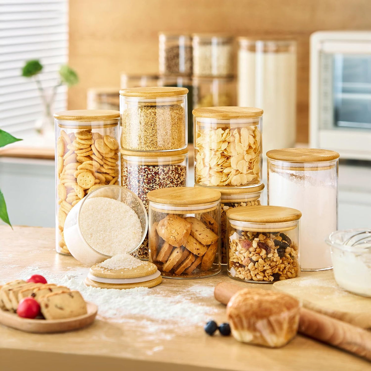 17 oz Glass Jars with Bamboo Lids, Airtight Food Storage Containers, 12Pack