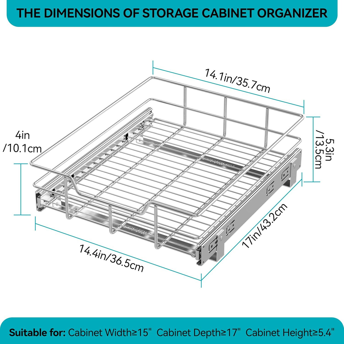 Pull Out Cabinet Organizer 15" W X 17" D, Chromed, Full Slide Out Drawers