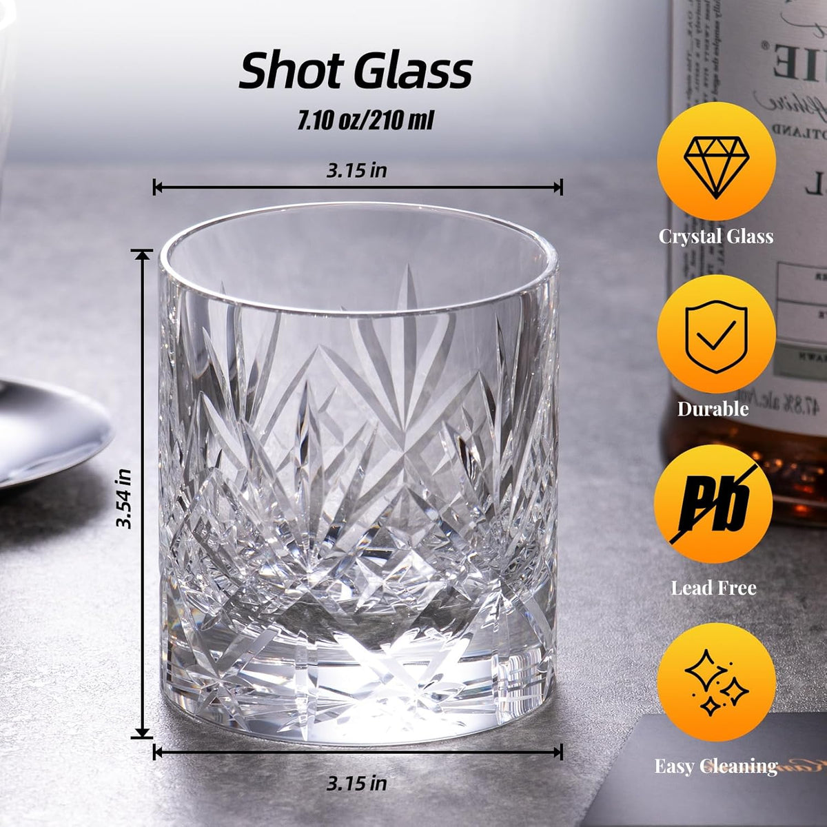 KAMMAK Crystal Whiskey Glasses Set of 2, Handcrafted 7.1oz Old Fashioned Glasses Stemless, Luxury Cocktail Glasses, Hand Blown Scotch Cup for Women, Men Gift for Rocks, Bourbon Barware, Bar