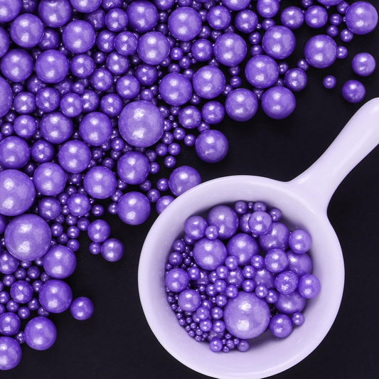 Purple Sprinkles for Cake Decorating, 6 Sizes Mix 4.6 oz Edible Pearl Sugar for Ice Cream Cupcake Cookies, Wedding Parties