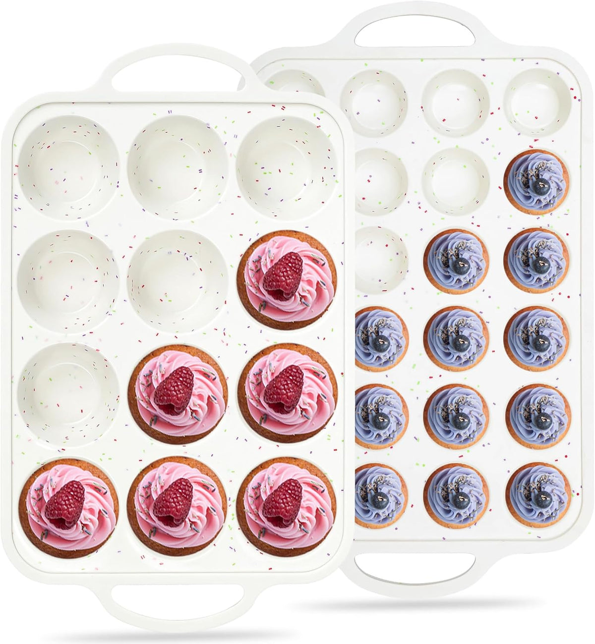 2 Pcs Silicone Muffin Pans for Baking, Cream