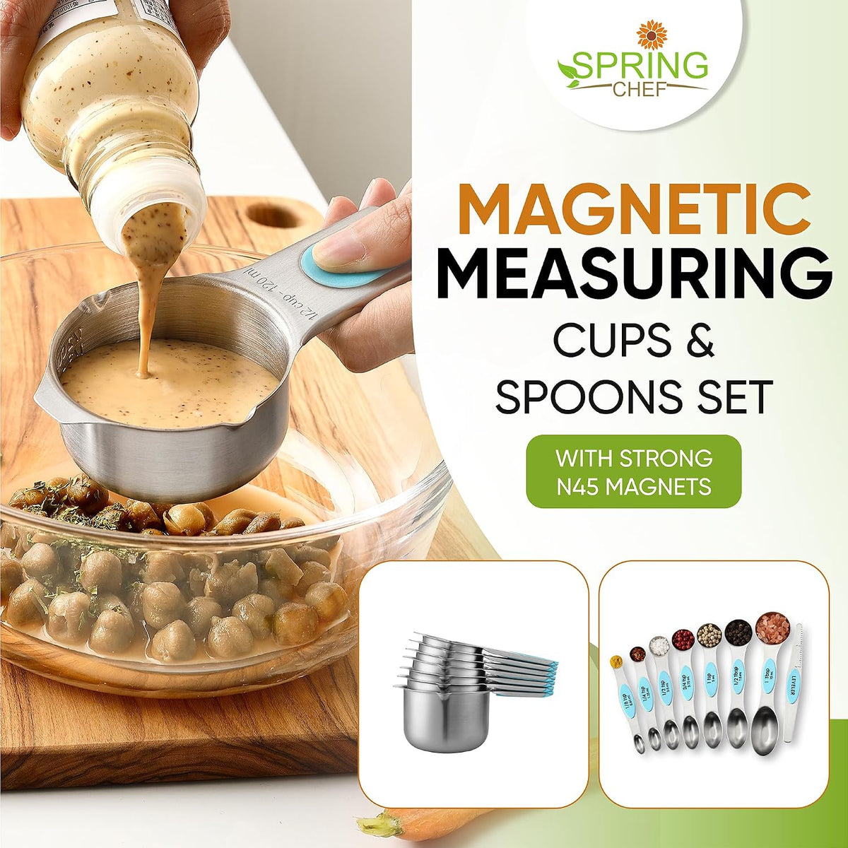 Spring Chef 15 Magnetic Measuring Cups & Spoons Set w/Levelers