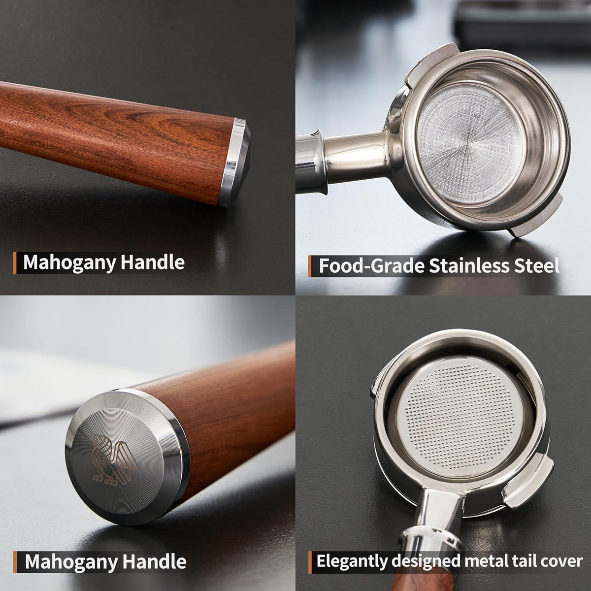 58mm Bottomless Portafilter | Fits for Gaggia machines| Stainless Steel portafilter and Mahogany Handle|Espresso Machine Accessories(Mahogany)
