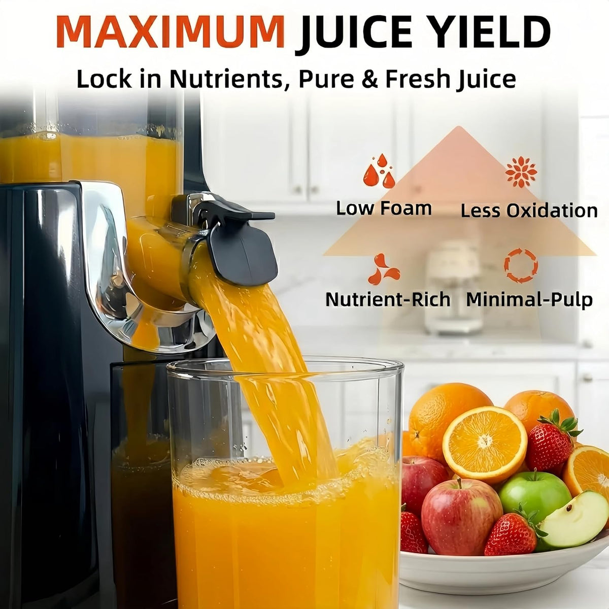 Cold Press Juicer Machines, 5.3” Large Feed Chute Slow Masticating Juicer for Whole Fruits & Vegetables, 300W Quiet Juice Extractor, Easy to Clean, Anti-Clog, No Drip, 99% High Juice Yield