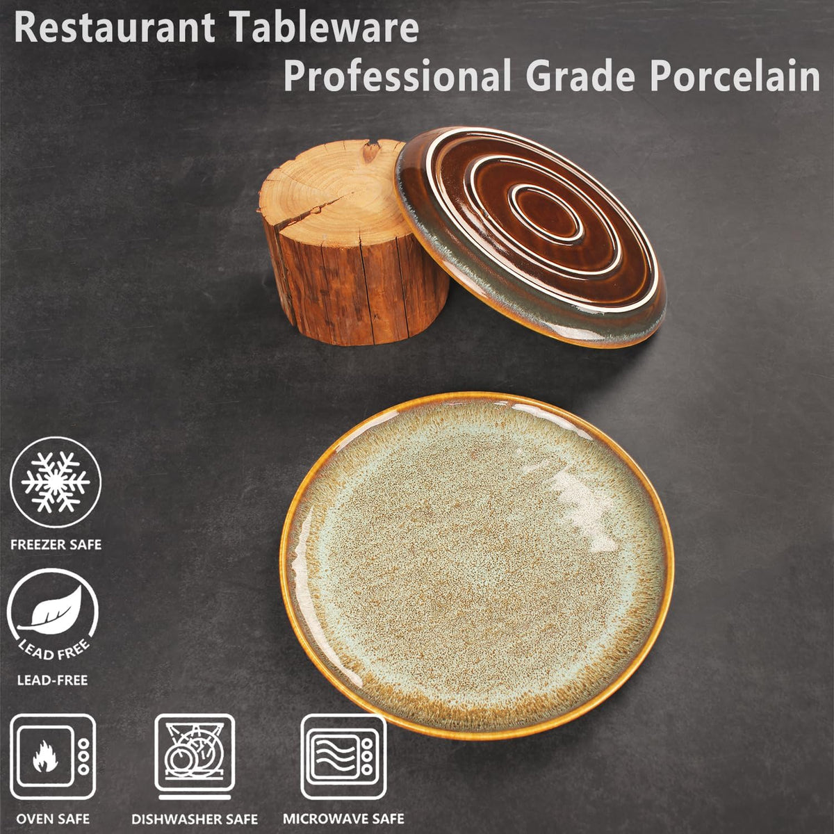Ceramic Dinner Plates Dish Set,Set of 4,for Lunch snacks -Microwave Oven &amp; Dishwasher Safe,Scratch Resistant,Dinnerware Kitchen Porcelain Serving Dishes 10 Inch Round