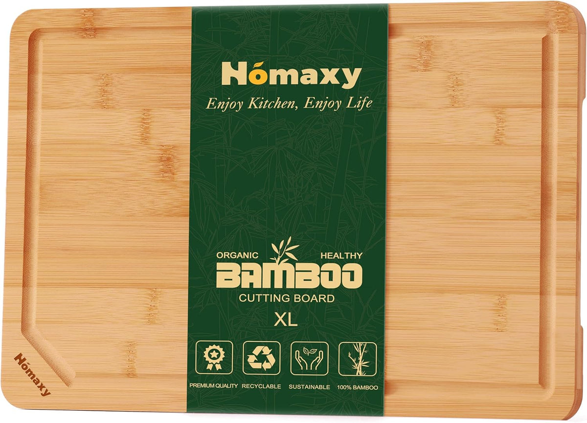 Homaxy Extra Large Organic Bamboo Cutting Boards for Kitchen, 18"x12" Wooden XL Cutting Board with Juice Groove and Handles, Charcuterie Butcher Block Wood Serving & Chopping Board - Pre Oiled