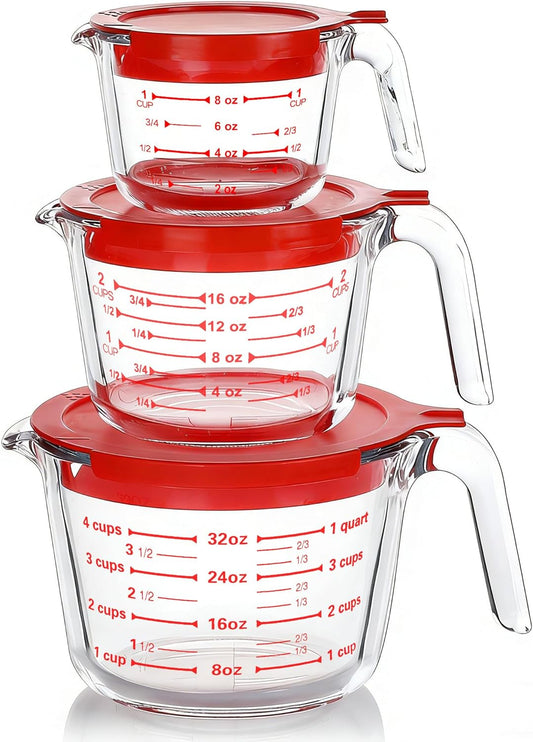 M MCIRCO 6 Pcs Glass Measuring Cups with Lids Set
