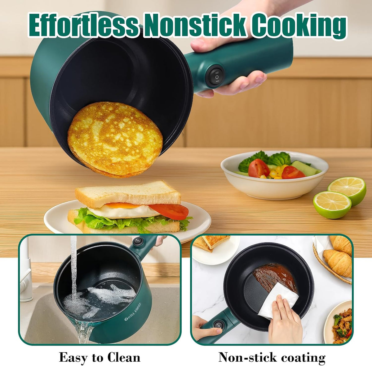 Hot Pot Electric with Steamer,6 Smart Modes, 1.8L Ramen Cooker, Portable Cooker, Non-Stick Frying Pan, Sauté Pan, Electric Pot for Pasta, Egg, Steak, BPA Free, College Dorm Room Essential