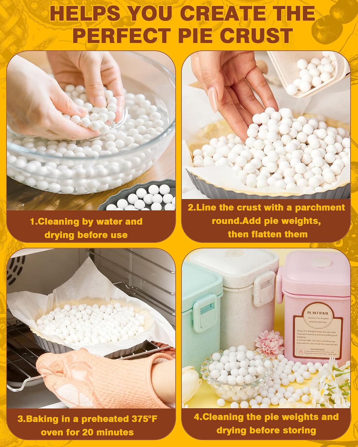 Baking Ceramic Pie Weights, Natural Stoneware For Blind Baking Pie Crusts | 1.5 lb 10mm Ceramic Pie Weights, Heat Resistant to 480°F, Reusable Pie Weights for Homemade &amp; Store-Bought Pie Crusts
