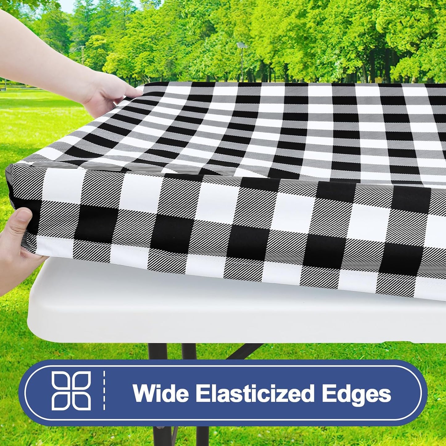 Smiry 6FT Picnic Table Cover with Bench Covers, Elastic Fitted Tablecloth | Waterproof Washable Rectangle Tablecloths ,B
