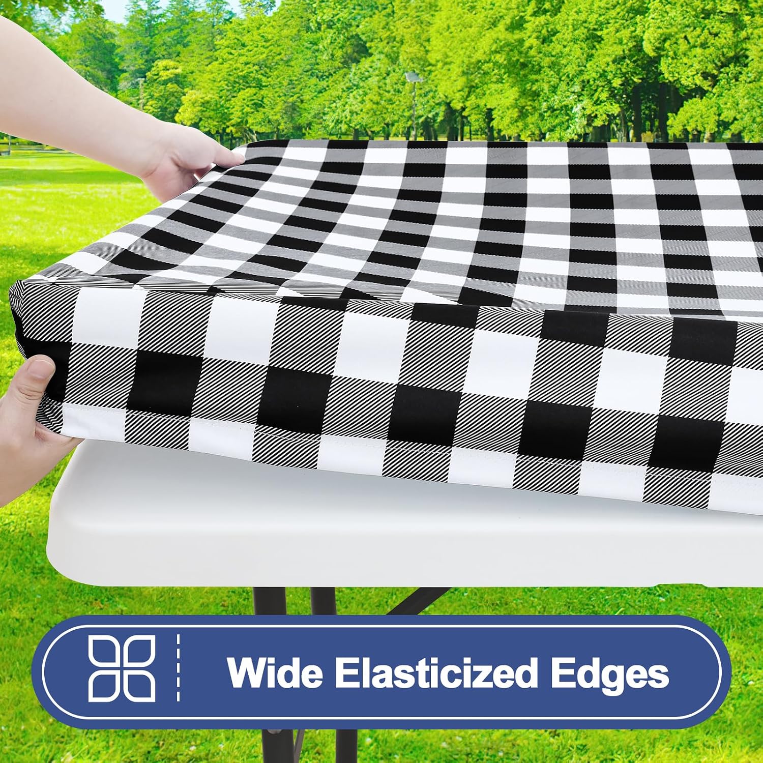 Smiry 6FT Picnic Table Cover with Bench Covers, Elastic Fitted Tablecloth | Waterproof Washable Rectangle Tablecloths ,B