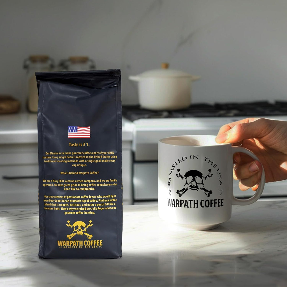 Warpath Coffee Light Roast Whole Bean Coffee, Dark Chocolate Blend, High Caffeine, Extra Strong Roasted 100% Arabica Coffee Whole Beans, Rich Aroma, Full Bodied Intense Cup, Created by Navy SEALs 12oz