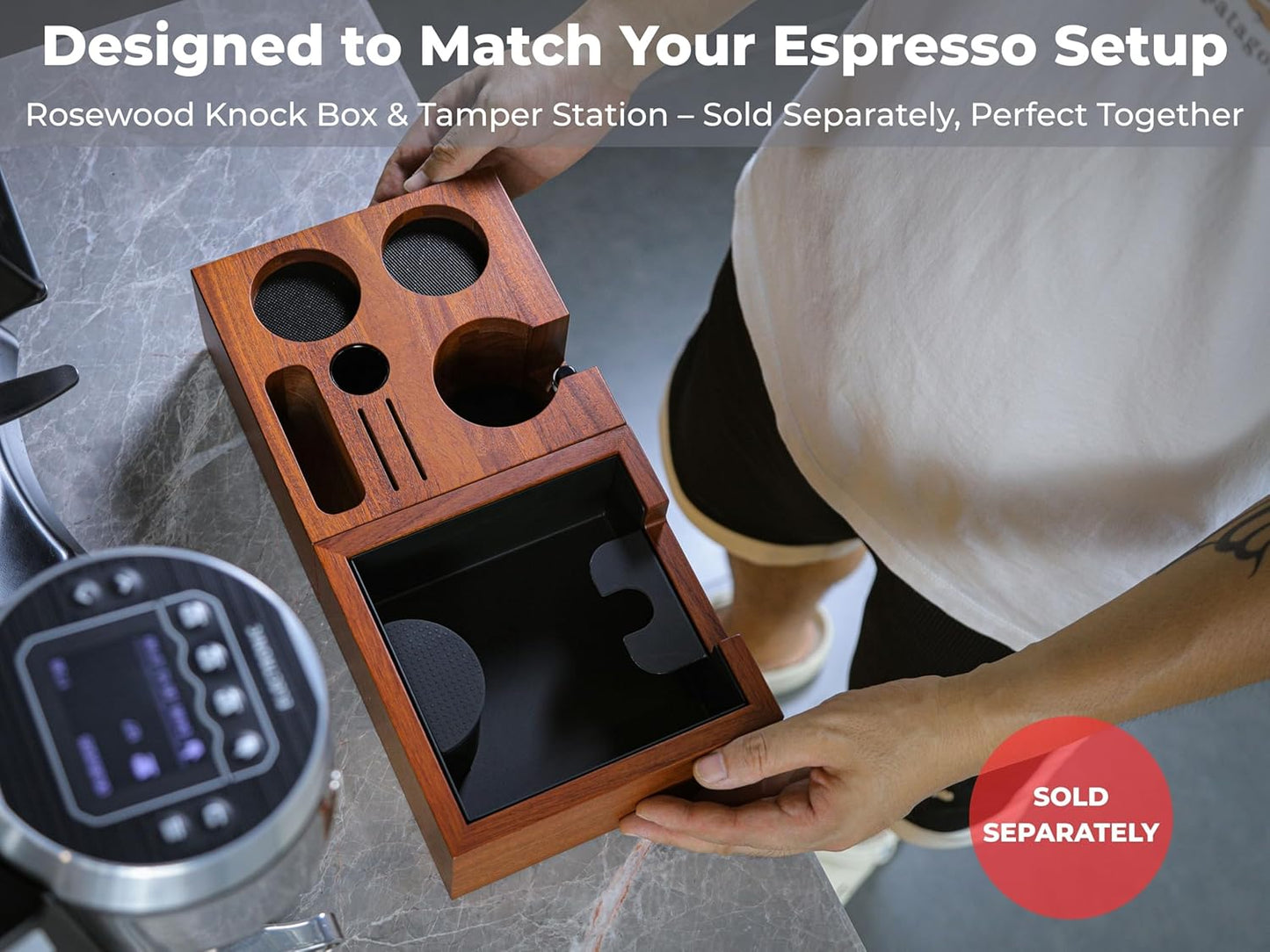 Rosewood Espresso Knock Box – Coffee Puck Bin with Shock-Absorbing Bar & Non-Slip Base | Premium Coffee Grounds Container for Espresso Stations & Home Barista Setups