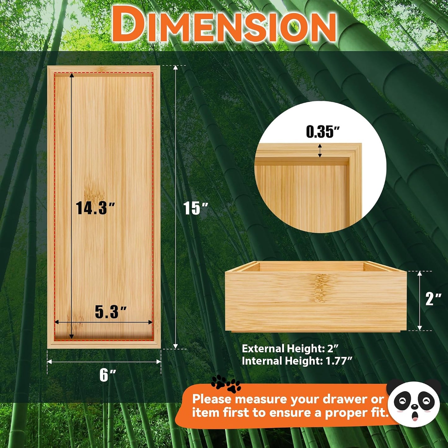 Lixple Bamboo Kitchen Drawer Organizer, 2 Pack, 15" x 6" x 2"
