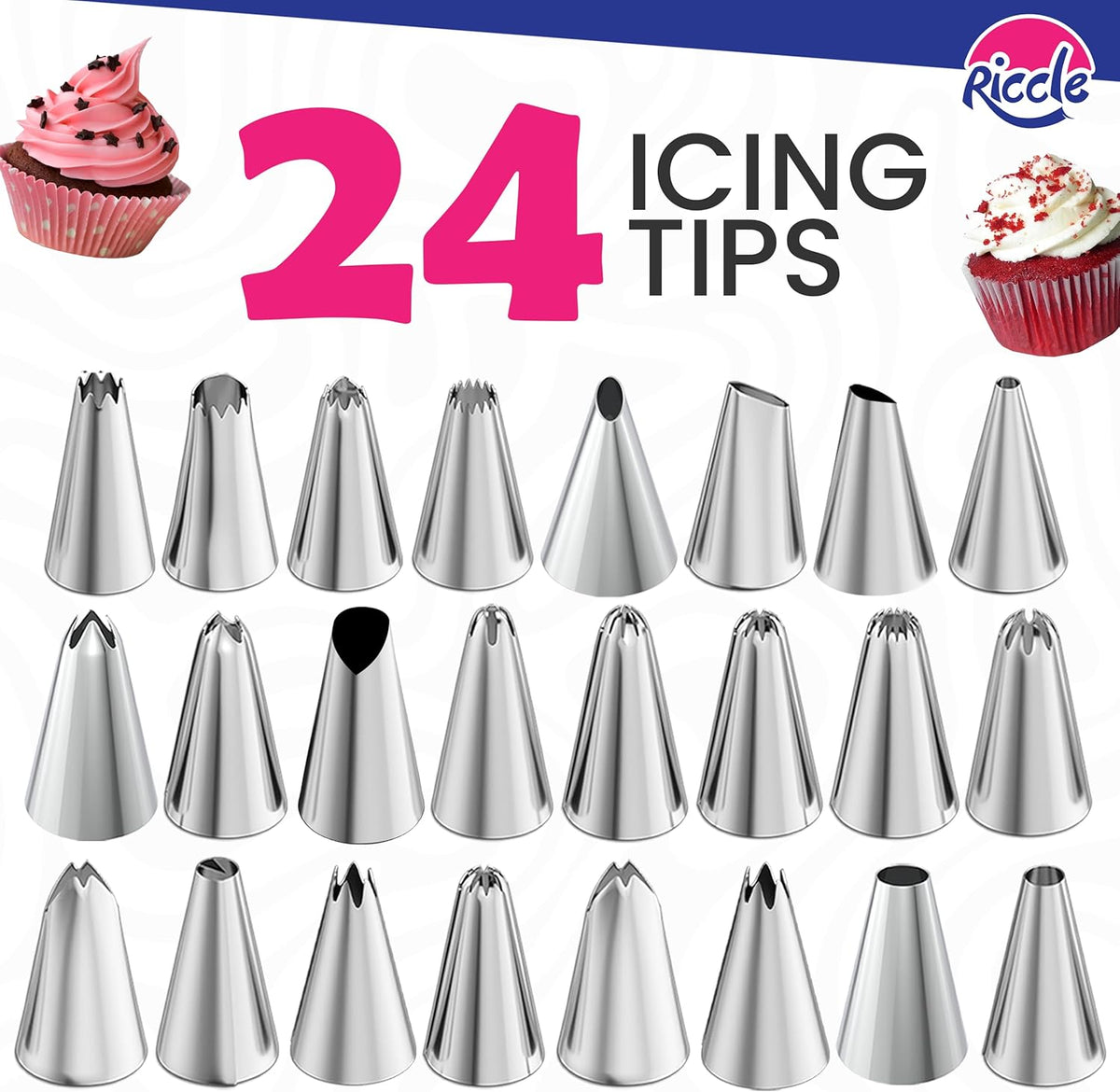 94 pcs Cake Decorating Kit with Cake Turntable - Includes 50pcs 16 Inch Disposable + 2 Reusable Piping Bags and Tips Set, 24 Icing Piping Tips, 2 Spatulas, 3 Icing Comb Scraper, 6 Cake Liners