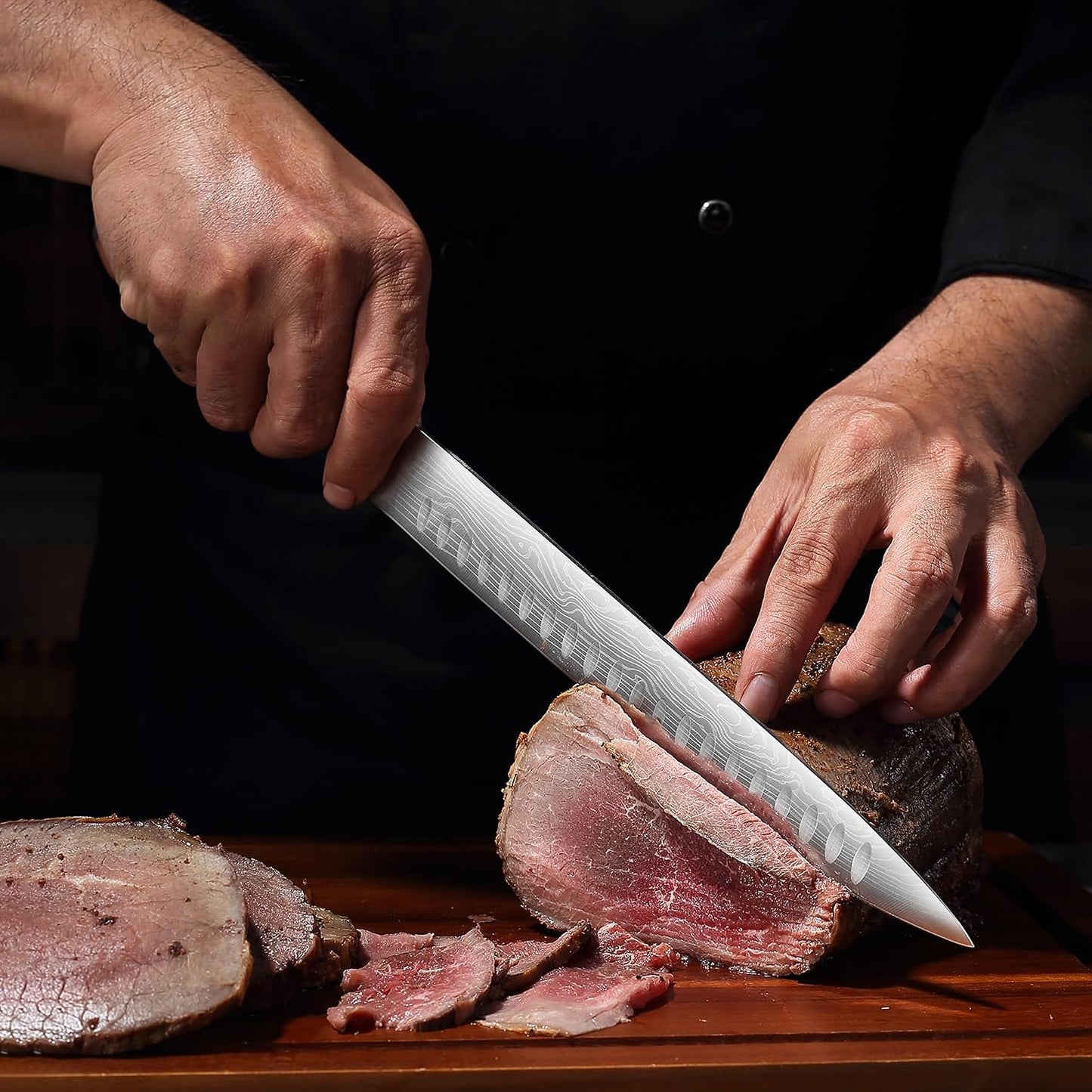 YOTSUBA 10 Inch Japanese Style Premium Natural Rosewood Carving Knife | Slicing Knife, High Carbon Steel Brisket Knives, Butcher Breaking Knives for Meat Cutting and Cooking with Gift Box
