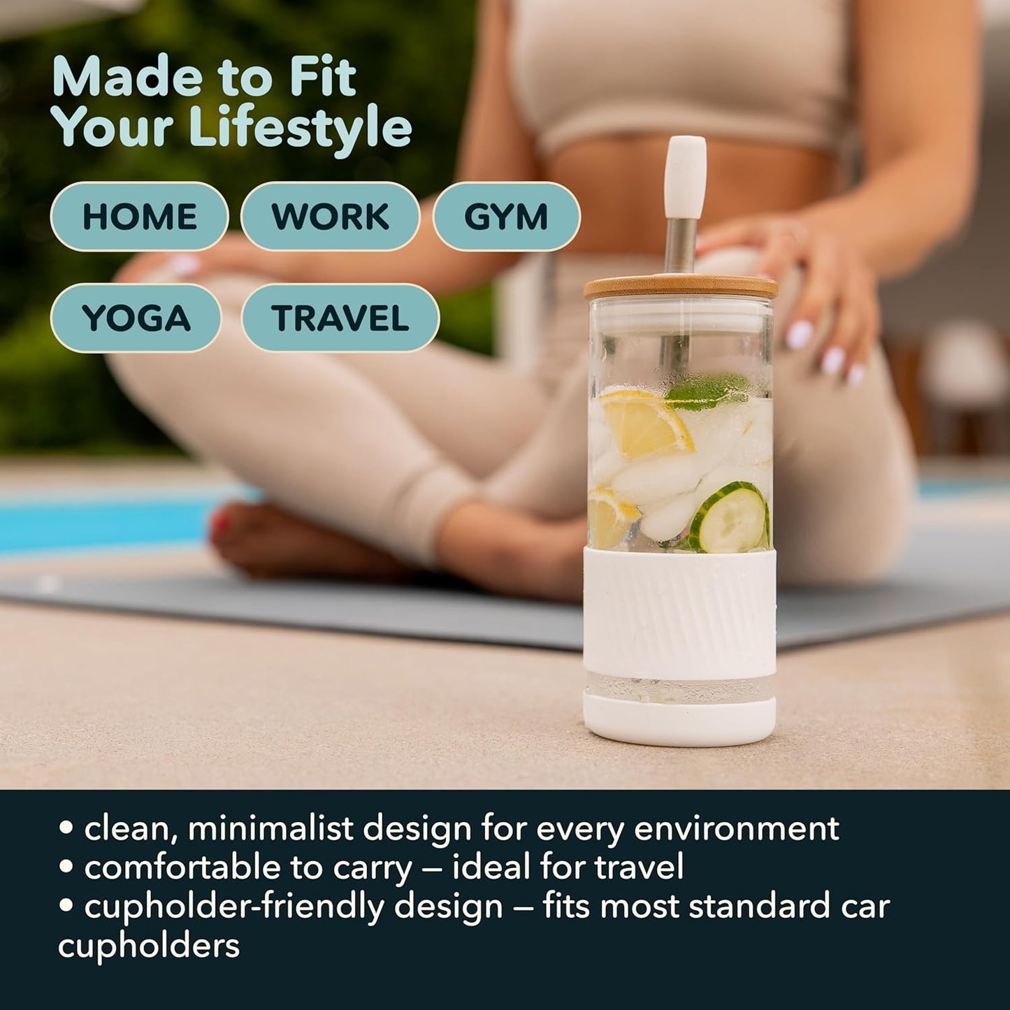 Pandaloo® Glass Cups With Lids and Straws -20 Fl Oz- Perfect Size Iced Coffee Cup - Smoothie Cup With Bamboo Lid and On the go Lid - Glass Tumbler With Straw (1 Count (Pack of 1), Amber Sand)