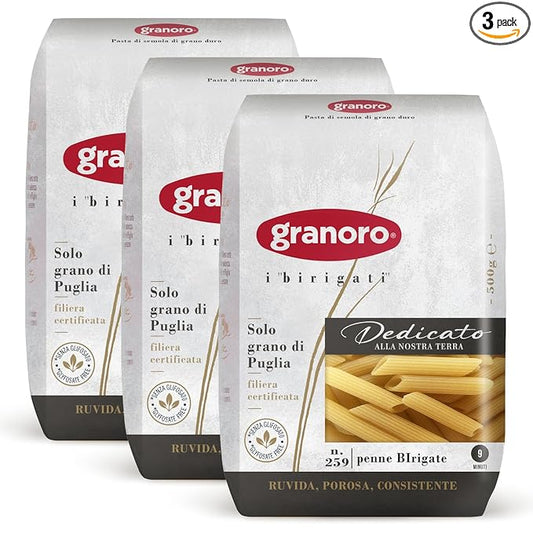 Granoro Dedicato Penne Rigate #259 - Ridged Penne- Authentic Italian Pasta, Made from 100% Puglia Durum Wheat Semolina,