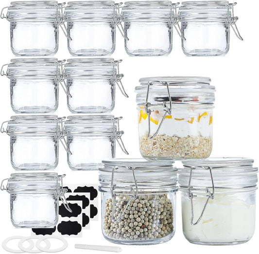 Folinstall 7 oz Glass Jars with Airtight Lids 12 Pcs, Small Mason Jars with Hinged Lids for Kitchen Storage, Canning and
