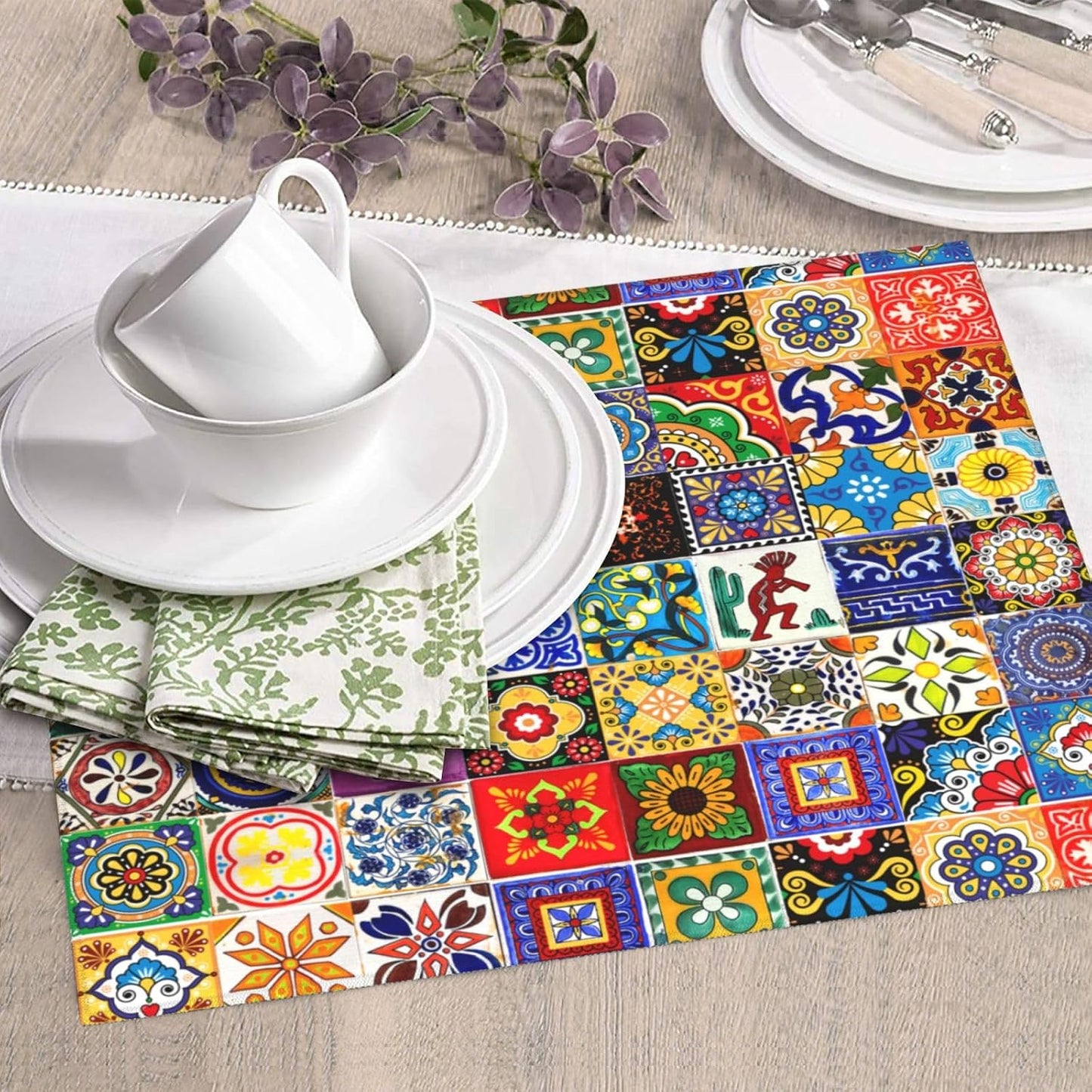 Bohemian Chic Floral Dish Drying Mat, Kitchen Counter Pad, 16*18" | CVFGHJOKC Dish Drying Mat, Highly Absorbent Microfiber Kitchen Counter Pad Reusable Washable, 16*18"