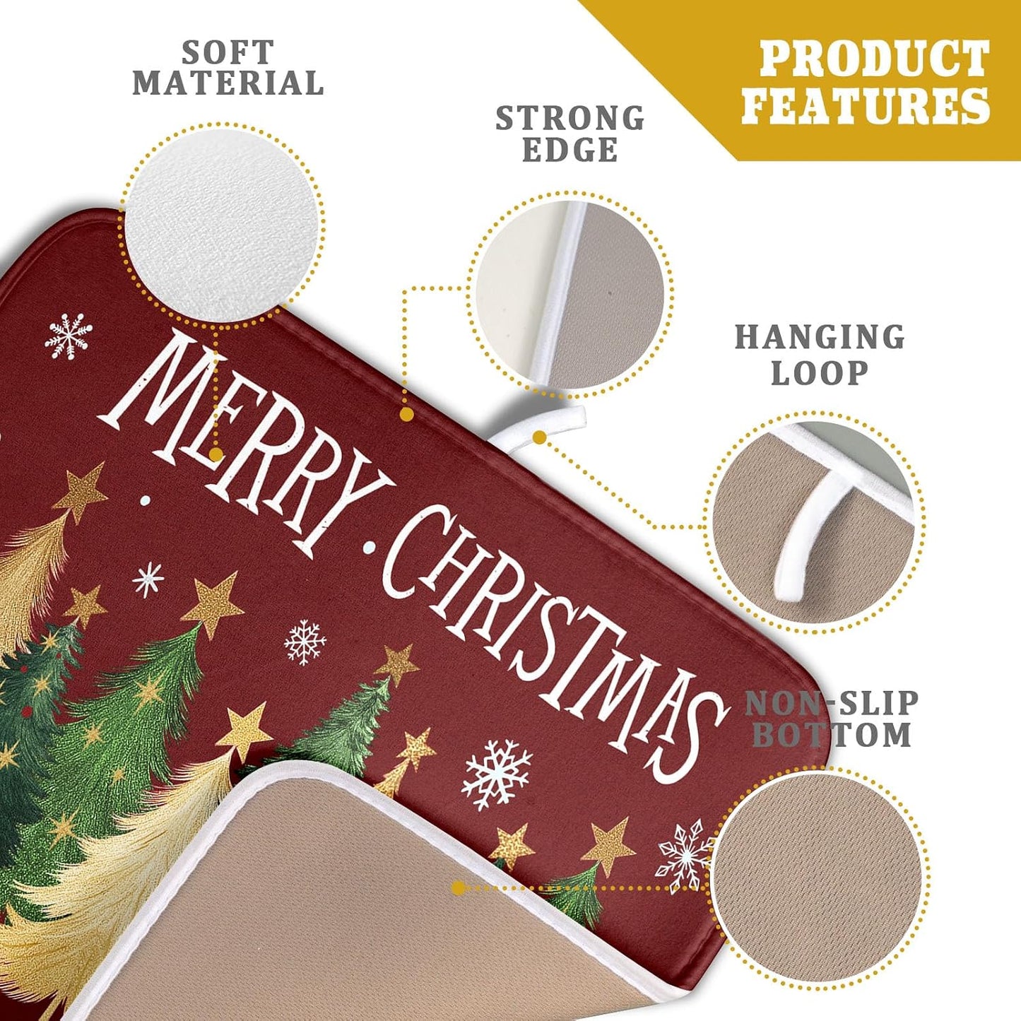 Xmas Tree Red Dish Drying Mat for Kitchen Counter,Winter Snowflake Drying Mat 16 x 18 Inch with High Absorbent Microfiber Drainer Mat for Coffee Bar