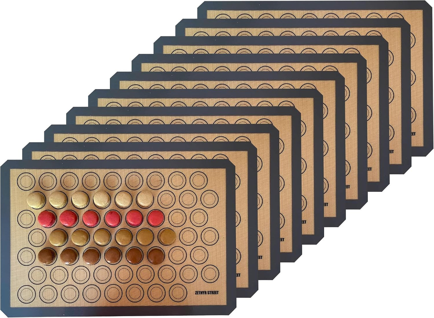Macaron Baking Mat Silicone Non Stick, Full Sheet Reusable Pack of 10 Gray | Non-Stick Macaron Mat for Perfect Baking, Dishwasher &amp; Oven Safe, For Macarons, Cookies, Bread and More, 16x24” (40x60cm)