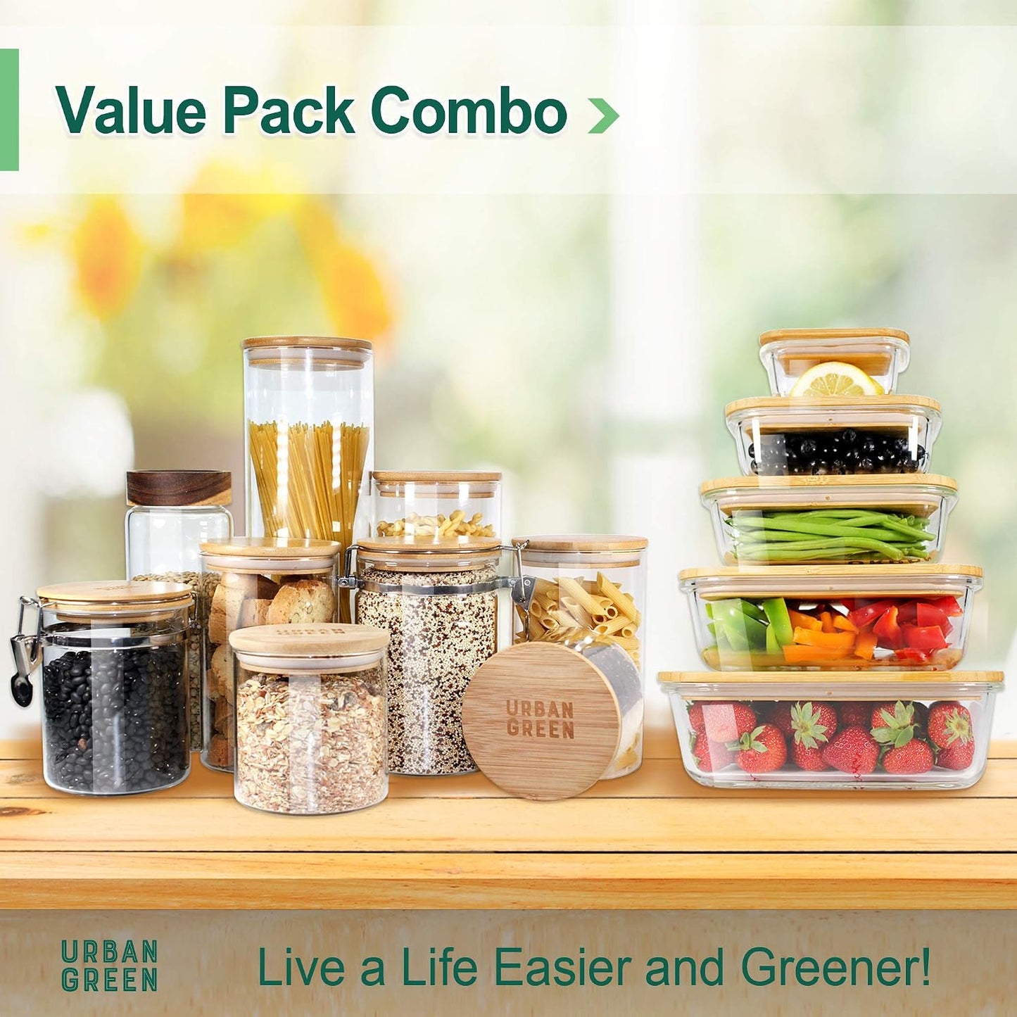 Glass Jars with Airtight Lids, Airtight Glass Canisters with Locking Lids, (Bamboo-20oz-30oz)