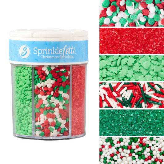 Sweets Indeed Christmas Sprinkles Mix – 6-Cell Holiday Assortment 6.45 oz | Edible Jimmies, Nonpareils &amp; Sugar Pearls for Decorating Christmas Cookies, Cupcakes, Cakes &amp; Holiday Desserts