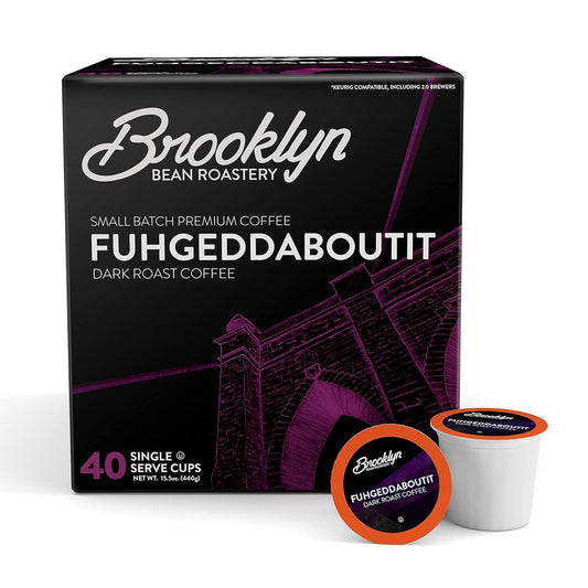 Brooklyn Beans Fuhgeddaboutit Gourmet Coffee Pods - Compatible with Keurig 2.0 K Cup Brewers, 40 Count, Bold and Rich Dark