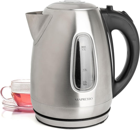 Mixpresso Stainless Steel Electric Kettle, Cordless Pot 1.7L Portable Electric Hot Water Kettle, 1500w Strong Fast Boiling