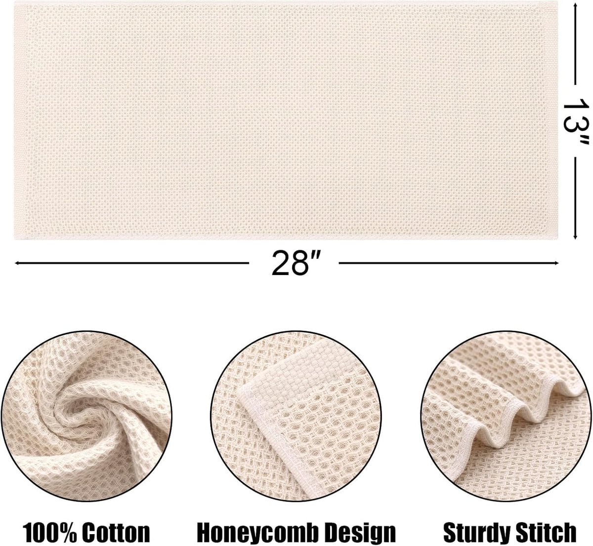Kitinjoy 100% Cotton Waffle Weave Kitchen Towels, 12-Pack Super Soft and Absorbent Dish Towels for Drying Dishes, Kitchen Hand Towels, 13 in x 28 in, Beige
