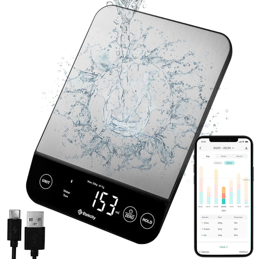 Etekcity Food Nutrition Scale, Smart Food Scale for calorie count, IPX6 Waterproof, Rechargeable, Bluetooth, Ounces and